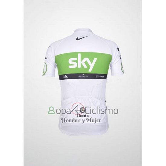 Sky Lider Ropa Ciclismo Culotte Corto 2012 Hombre Mangas Cortas Blanco y Verde